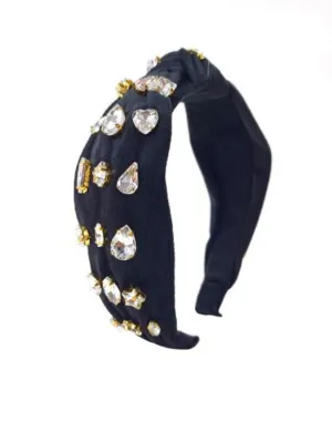 Bari Lynn Velvet Multi Shape Jeweled Knot Headband - Black