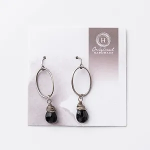 Black Garnet and Silver Oval Earrings