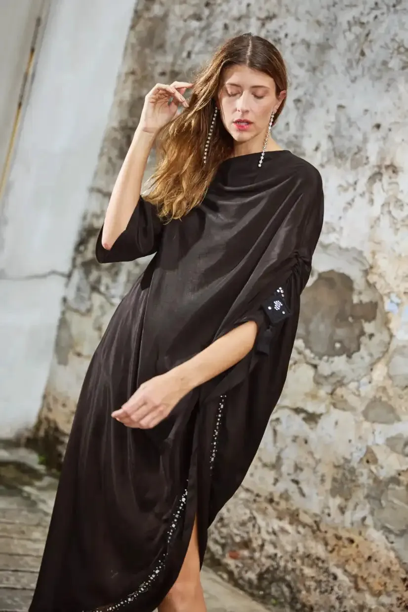 Black One Shoulder Kaftan With Sleeves