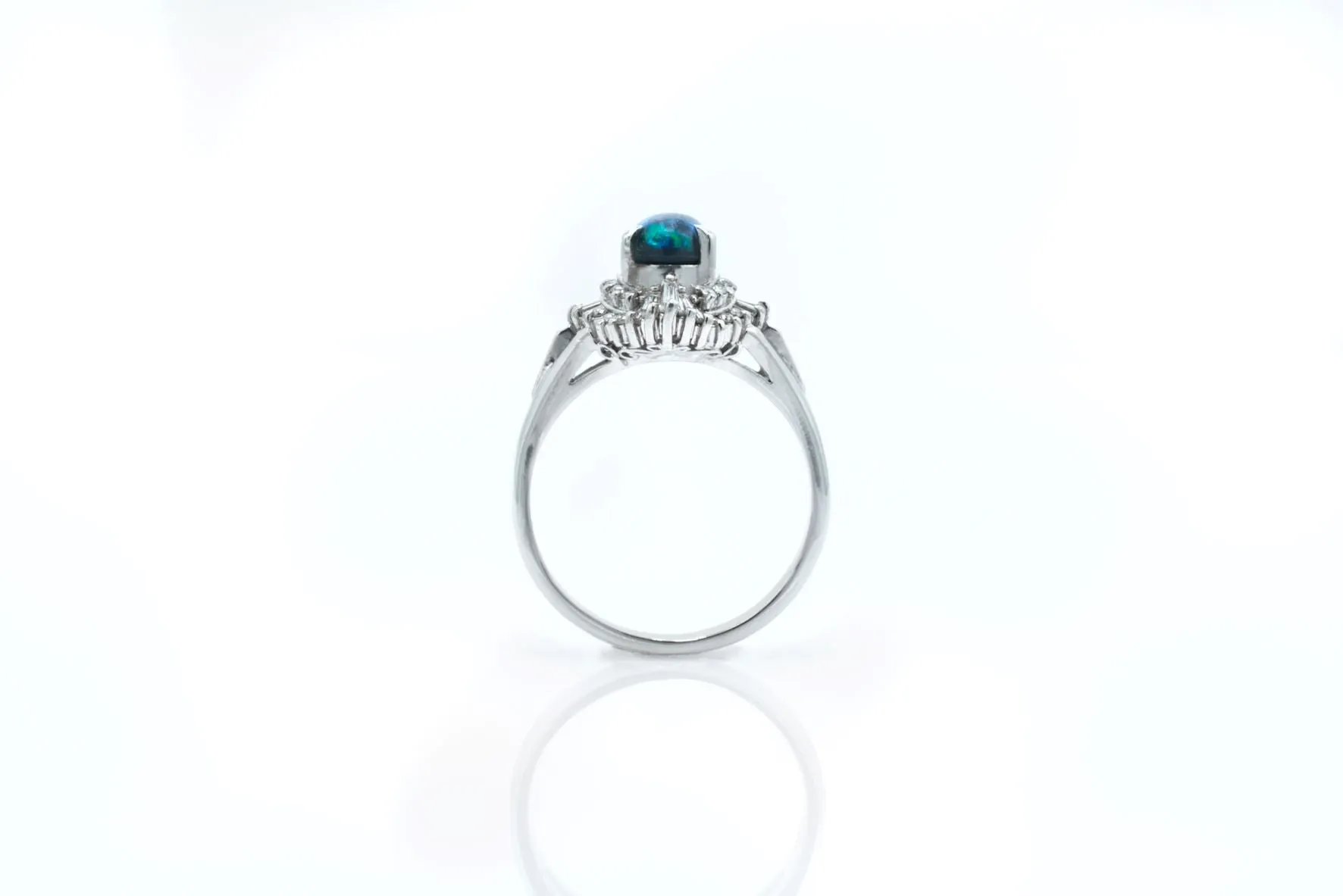 Blue Opal and Diamond Vintage Platinum Ring