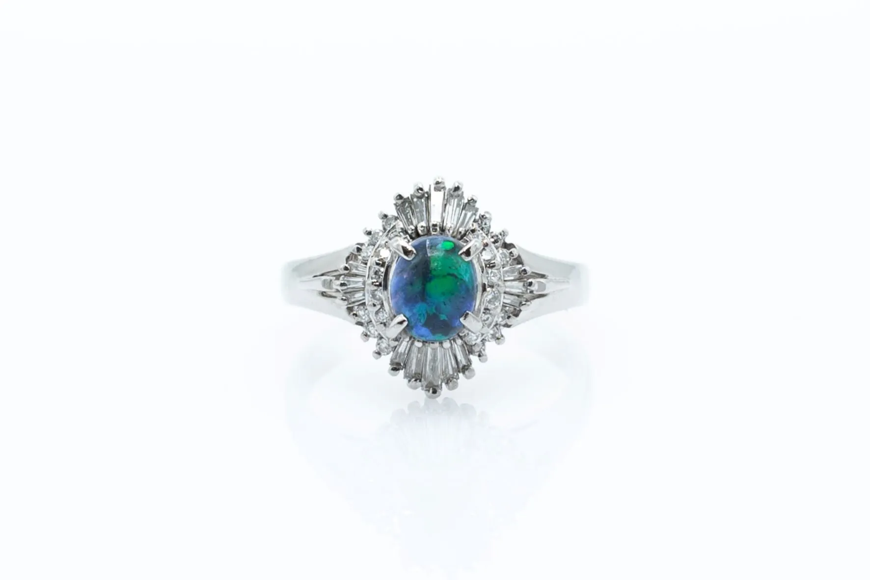 Blue Opal and Diamond Vintage Platinum Ring