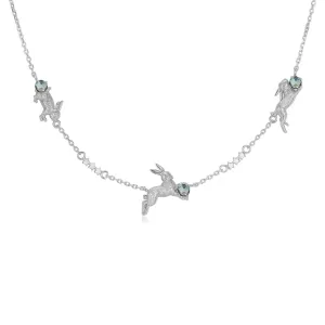 Blue Topaz Silver Leaping Rabbit Choker