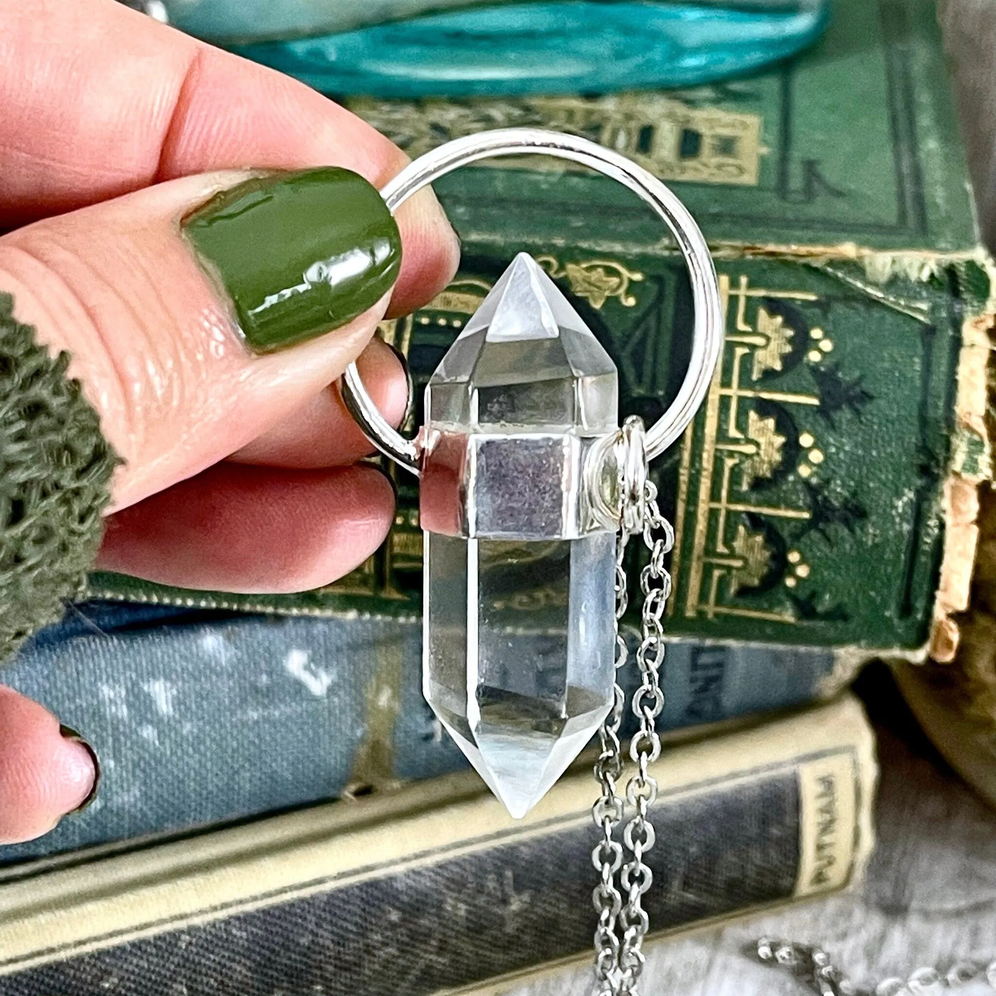 Clear Quartz Crystal Point Necklace in Sterling Silver  -Designed by FOXLARK Collection