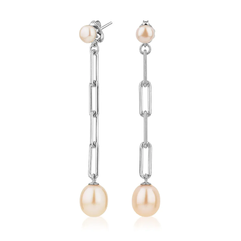 Cultured freshwater pearl drop earrings in sterling silver