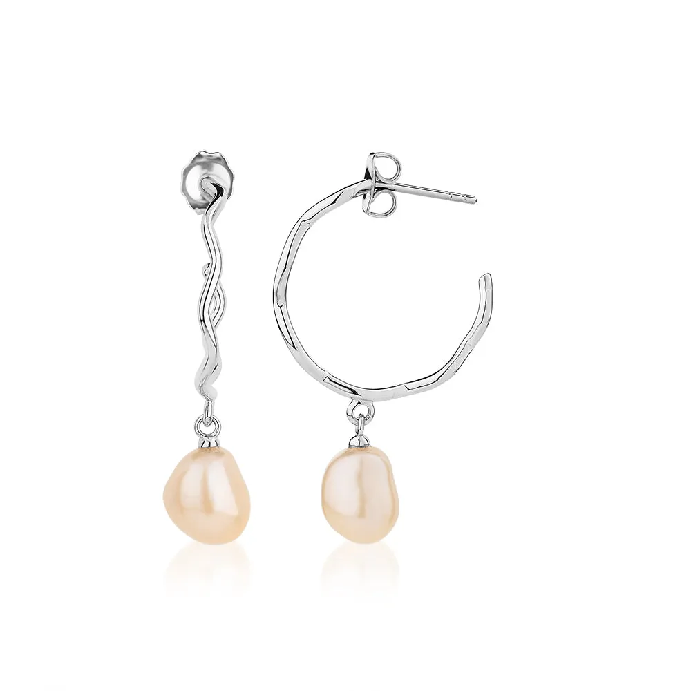 Cultured freshwater pearl drop earrings in sterling silver