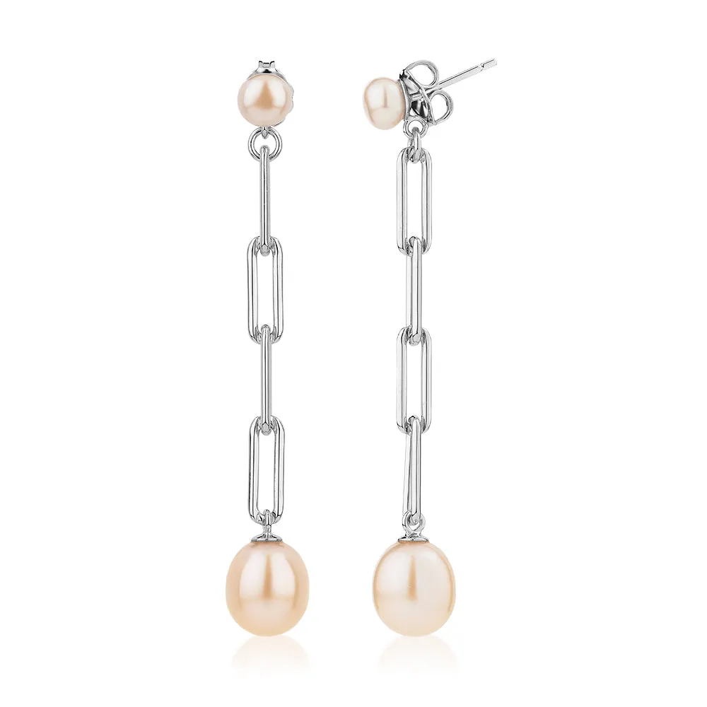 Cultured freshwater pearl drop earrings in sterling silver