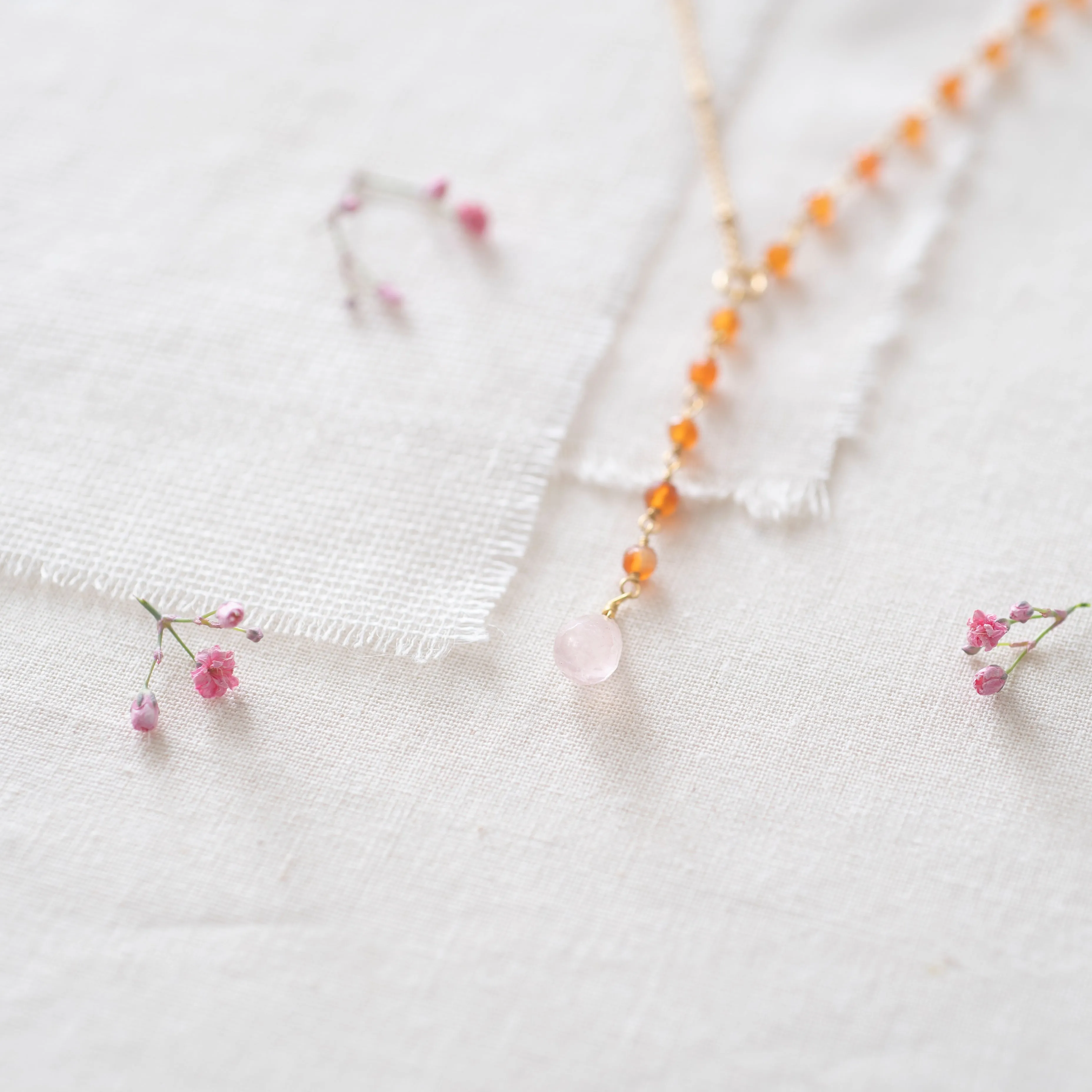 Dawn Carnelian & Rose Quartz Gold Coloured Necklace - A Beautiful Story