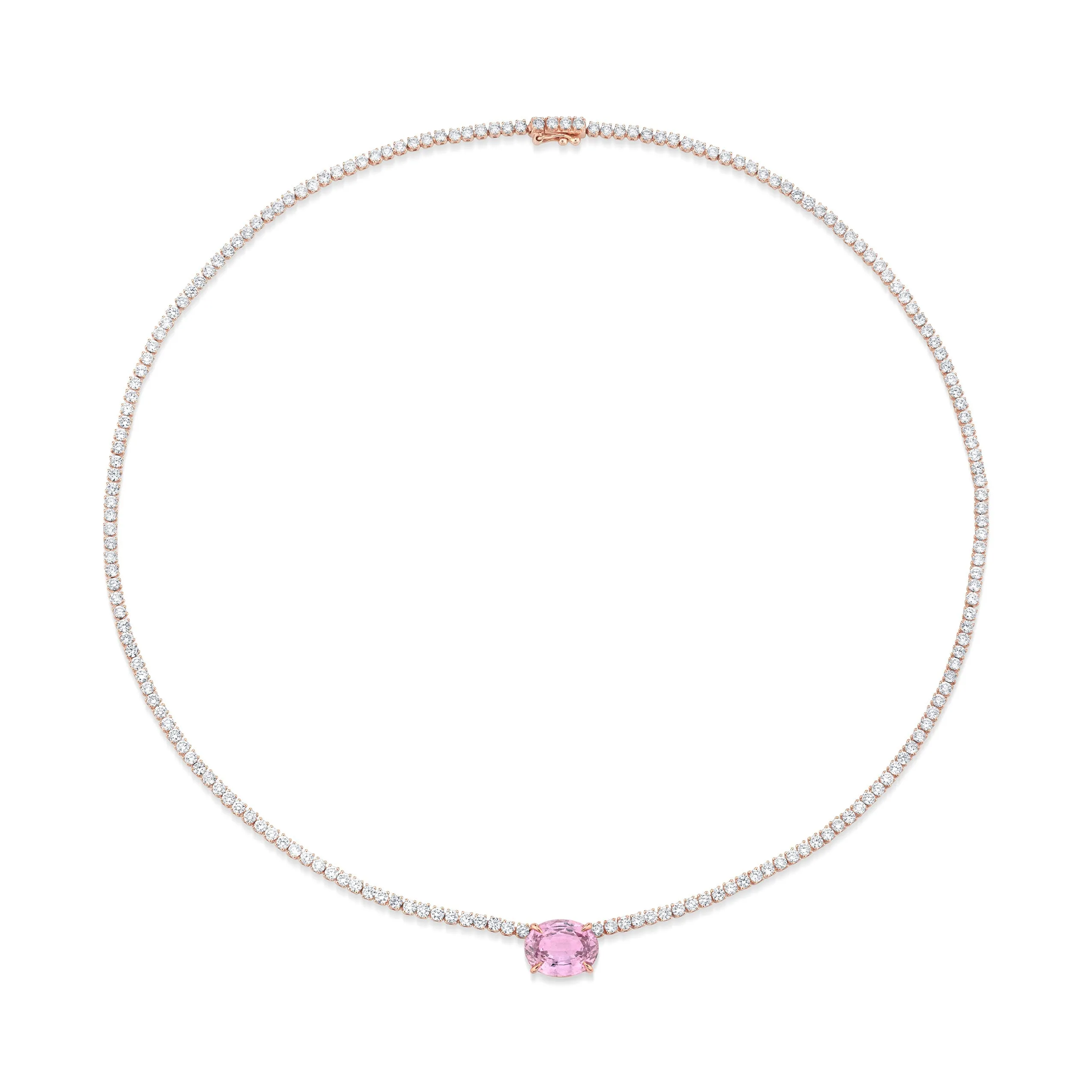 Diamond Hepburn Choker With Oval Shaped Pink Sapphire