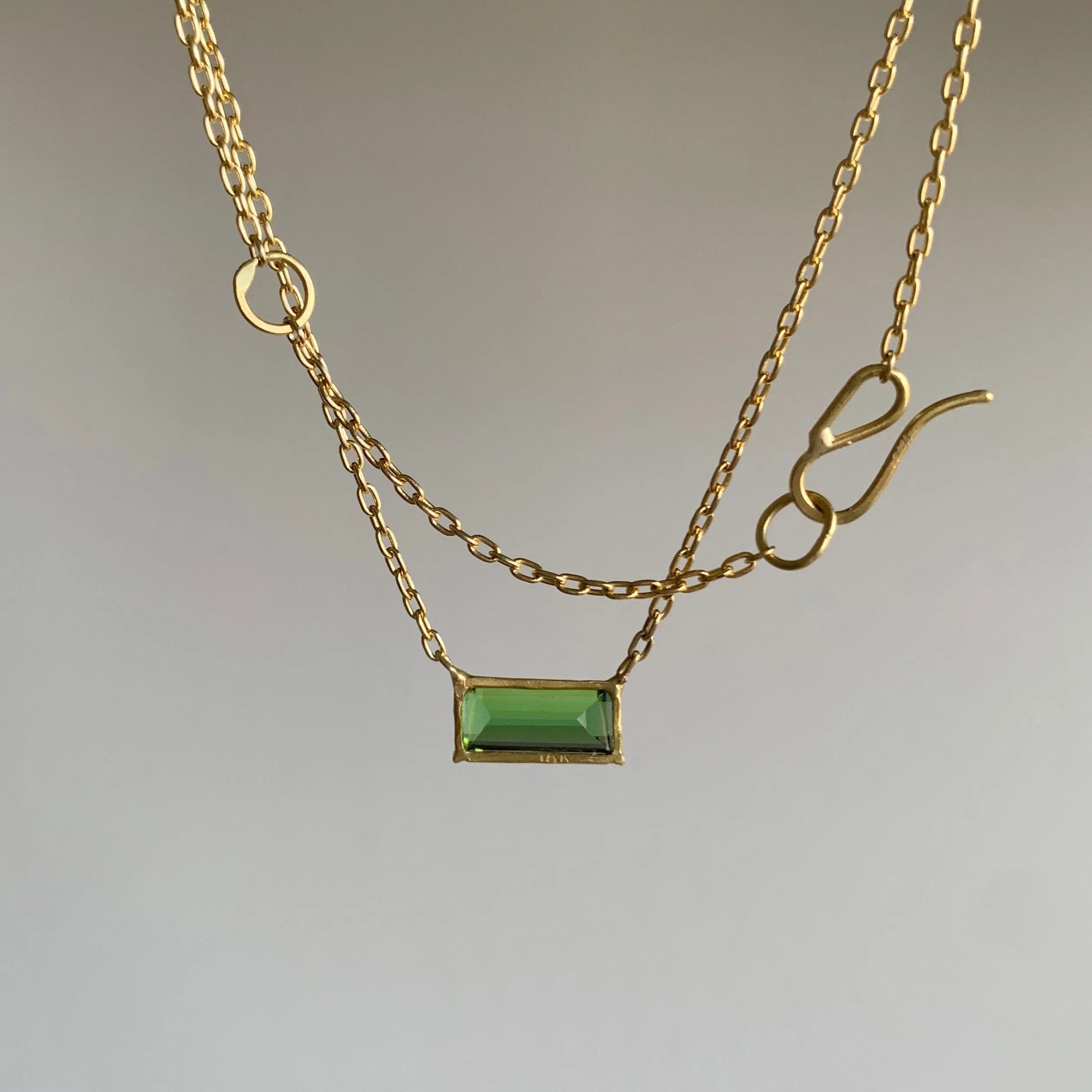 Emerald Cut Green Tourmaline Mini Gem Necklace