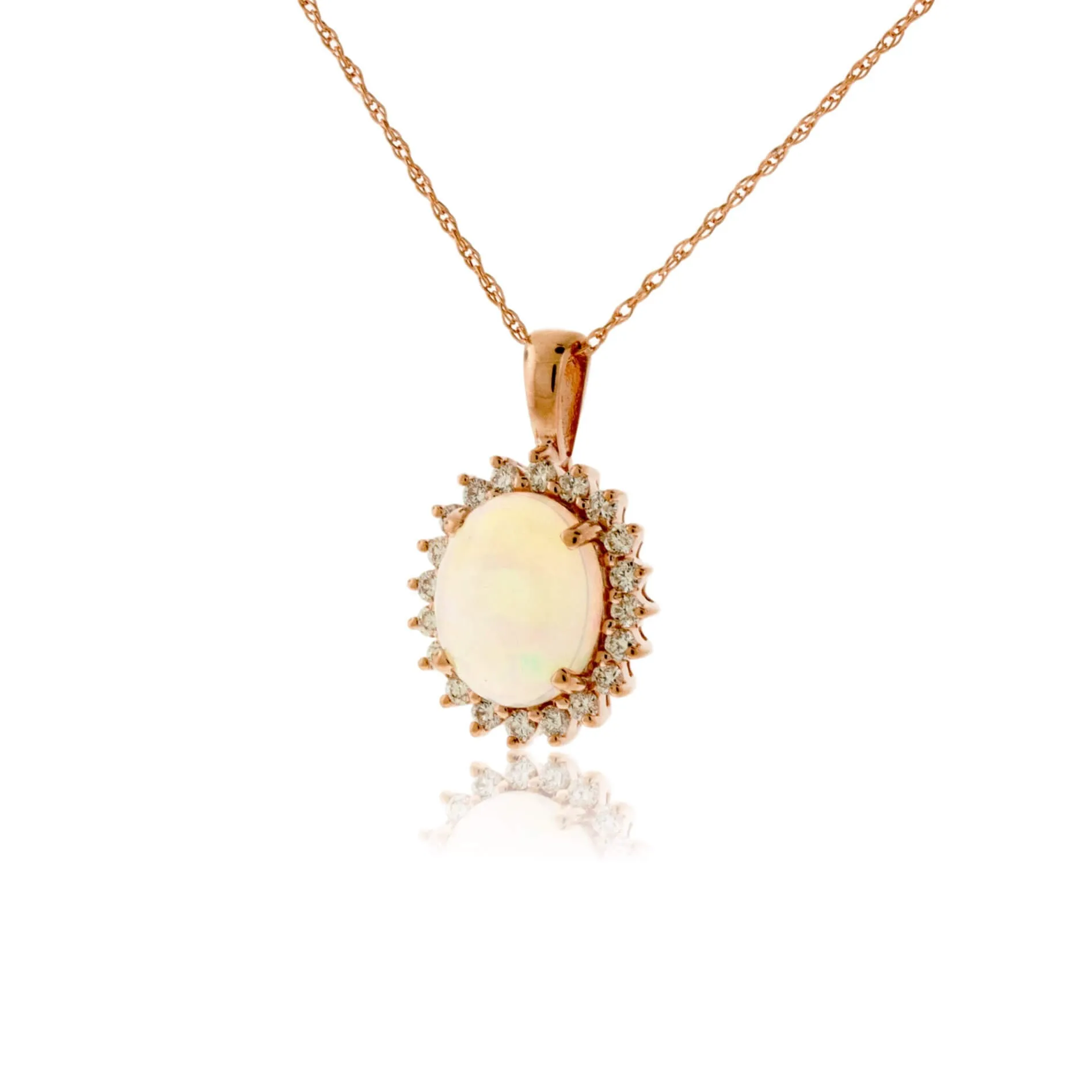 Ethiopian Opal Classic Diamond Halo Rose Gold Pendant