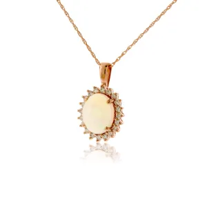 Ethiopian Opal Classic Diamond Halo Rose Gold Pendant