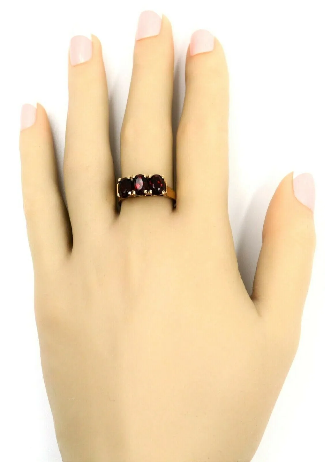 Garnet & 9ct Yellow Gold Dress Ring Fine Gemstone Jewellery Band Size P 1/2