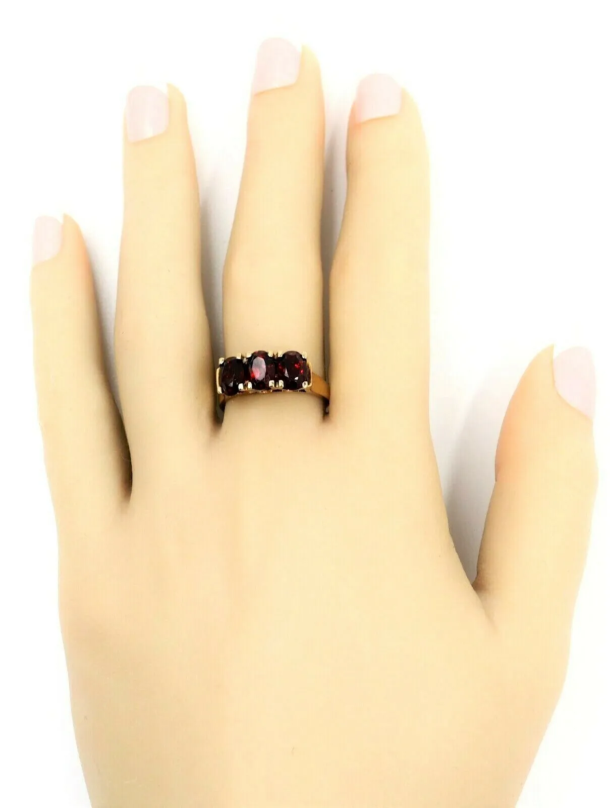 Garnet & 9ct Yellow Gold Dress Ring Fine Gemstone Jewellery Band Size P 1/2