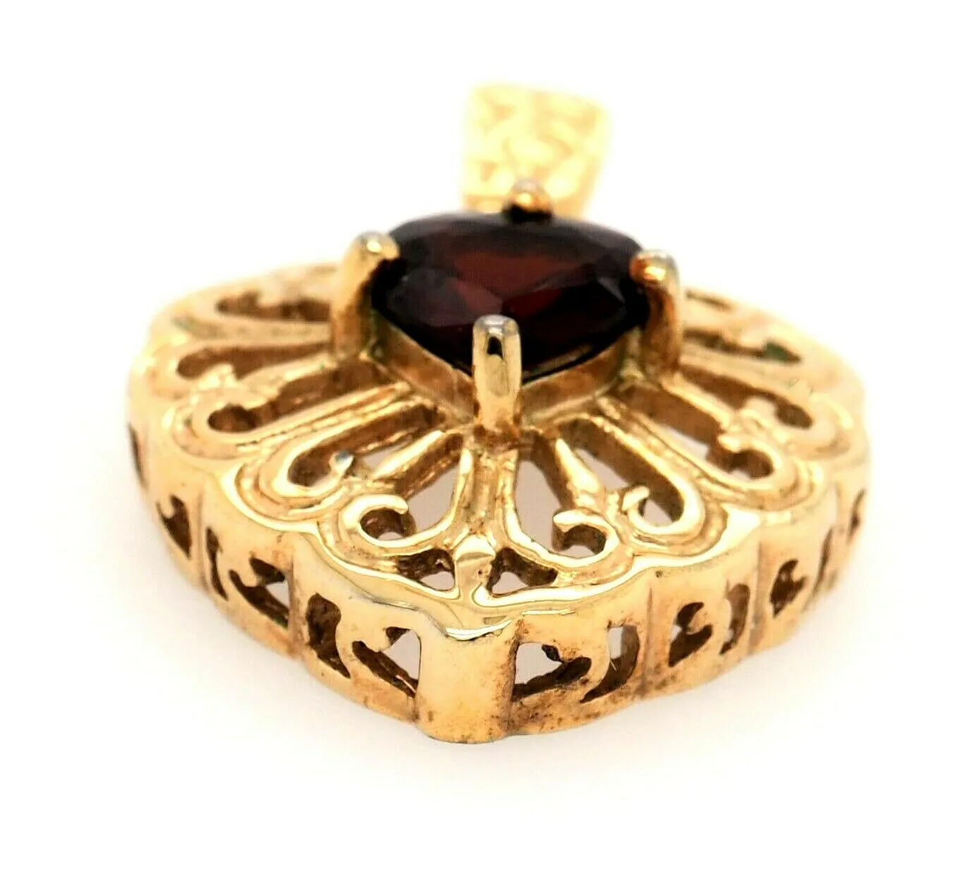 Garnet & Yellow Gold Plated Heart Filigree Style Pendant Fine Jewellery