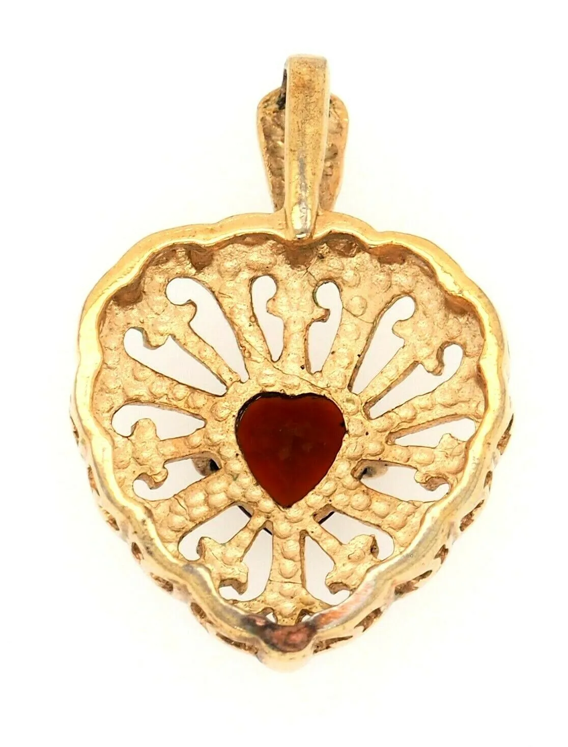 Garnet & Yellow Gold Plated Heart Filigree Style Pendant Fine Jewellery