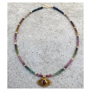 Garnet Jaipur Eye Tourmalines Beaded Necklace