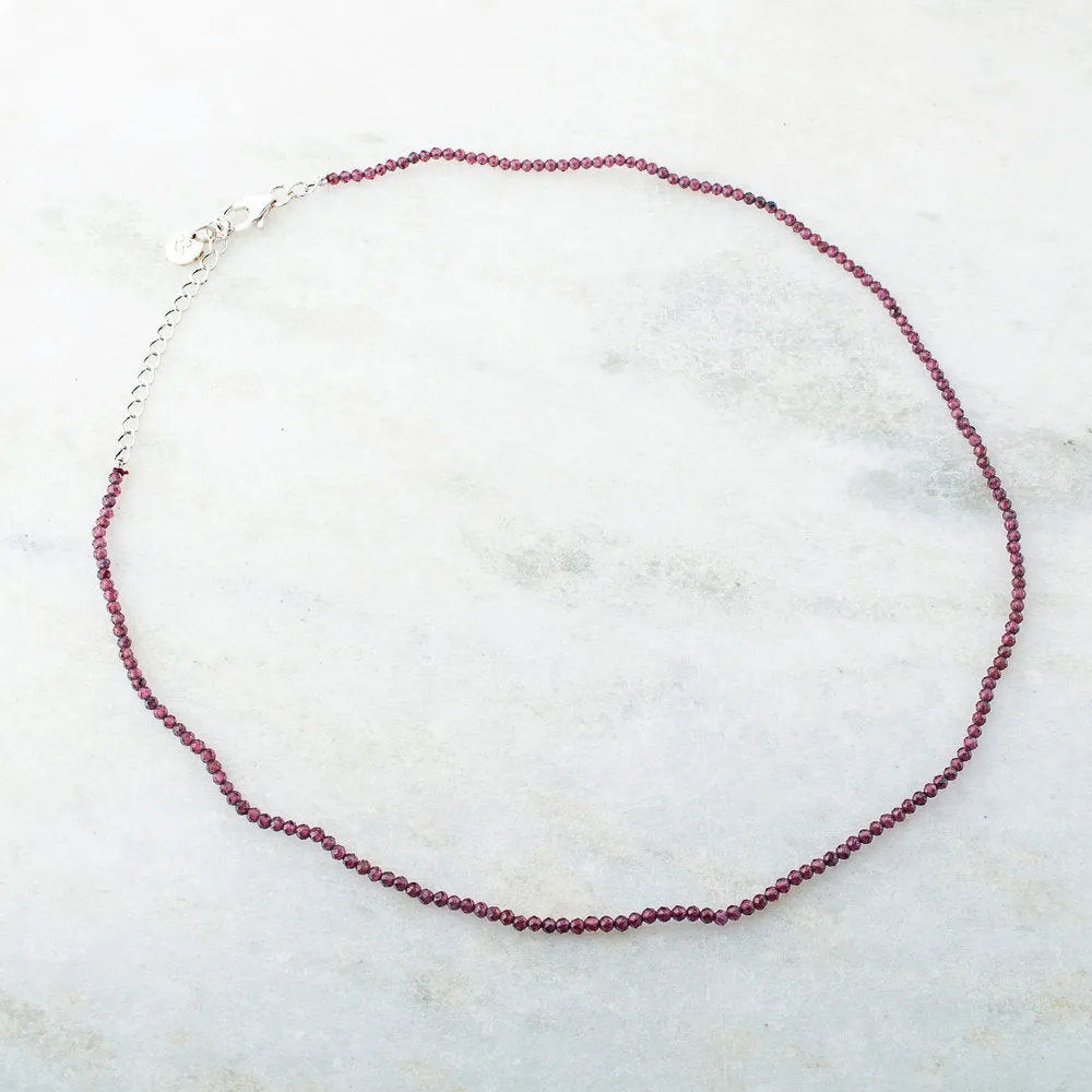 Garnet Single Strand Choker, Sterling Silver