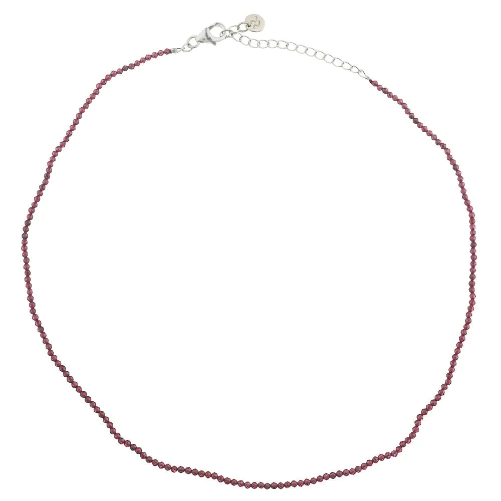 Garnet Single Strand Choker, Sterling Silver