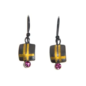 Gold Keum-Boo and Garnet Earrings