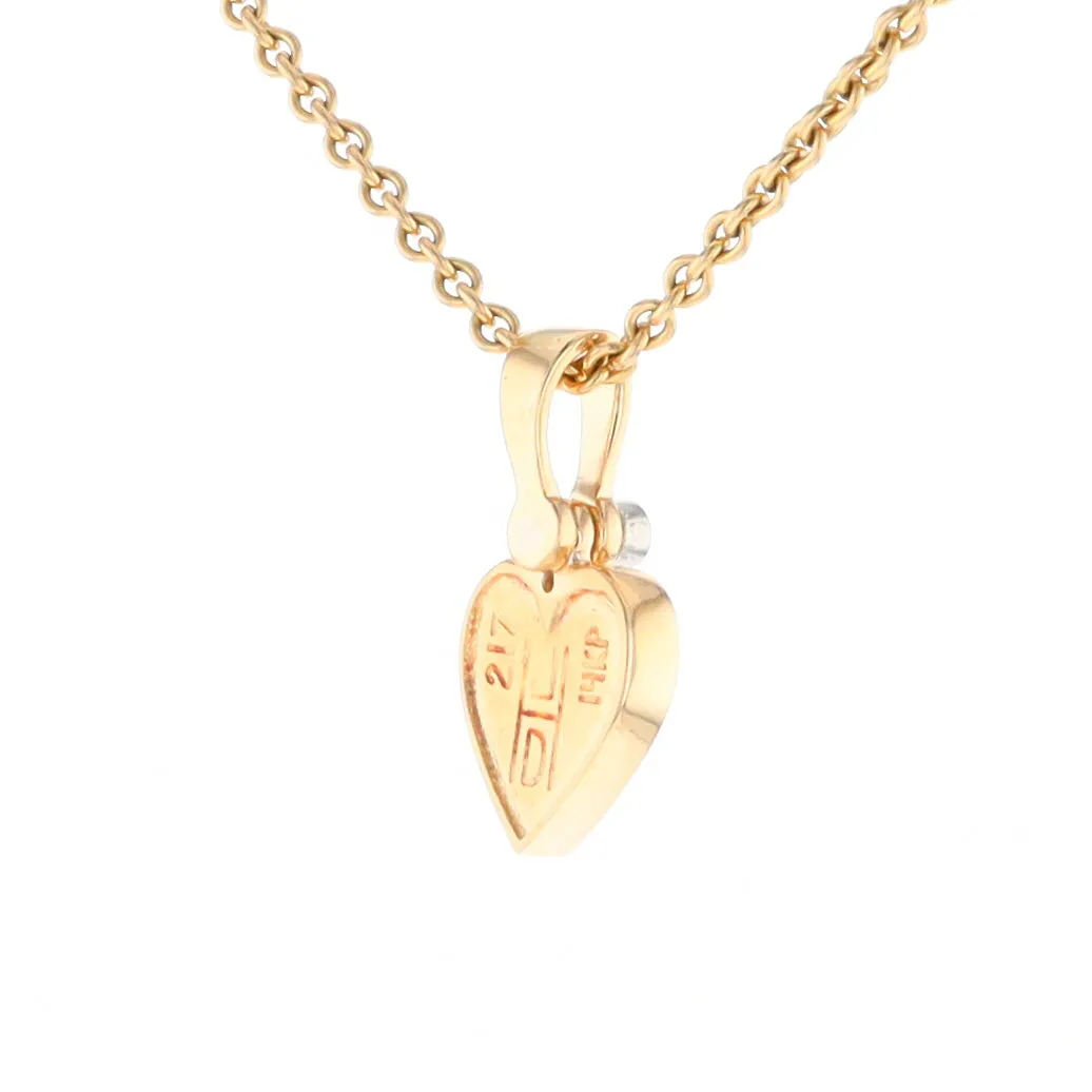 Gold Quartz Necklace Heart Inlaid Design Pendant with .02ct Diamond