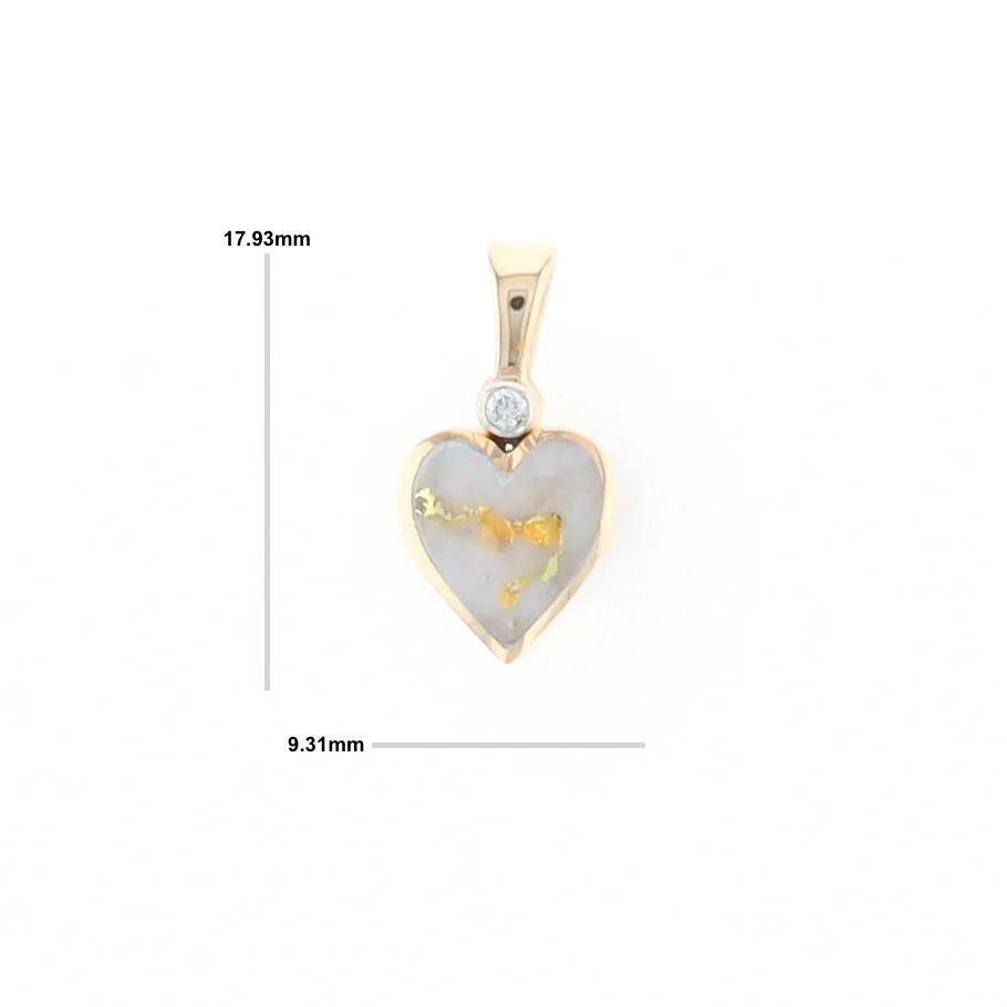 Gold Quartz Necklace Heart Inlaid Design Pendant with .02ct Diamond