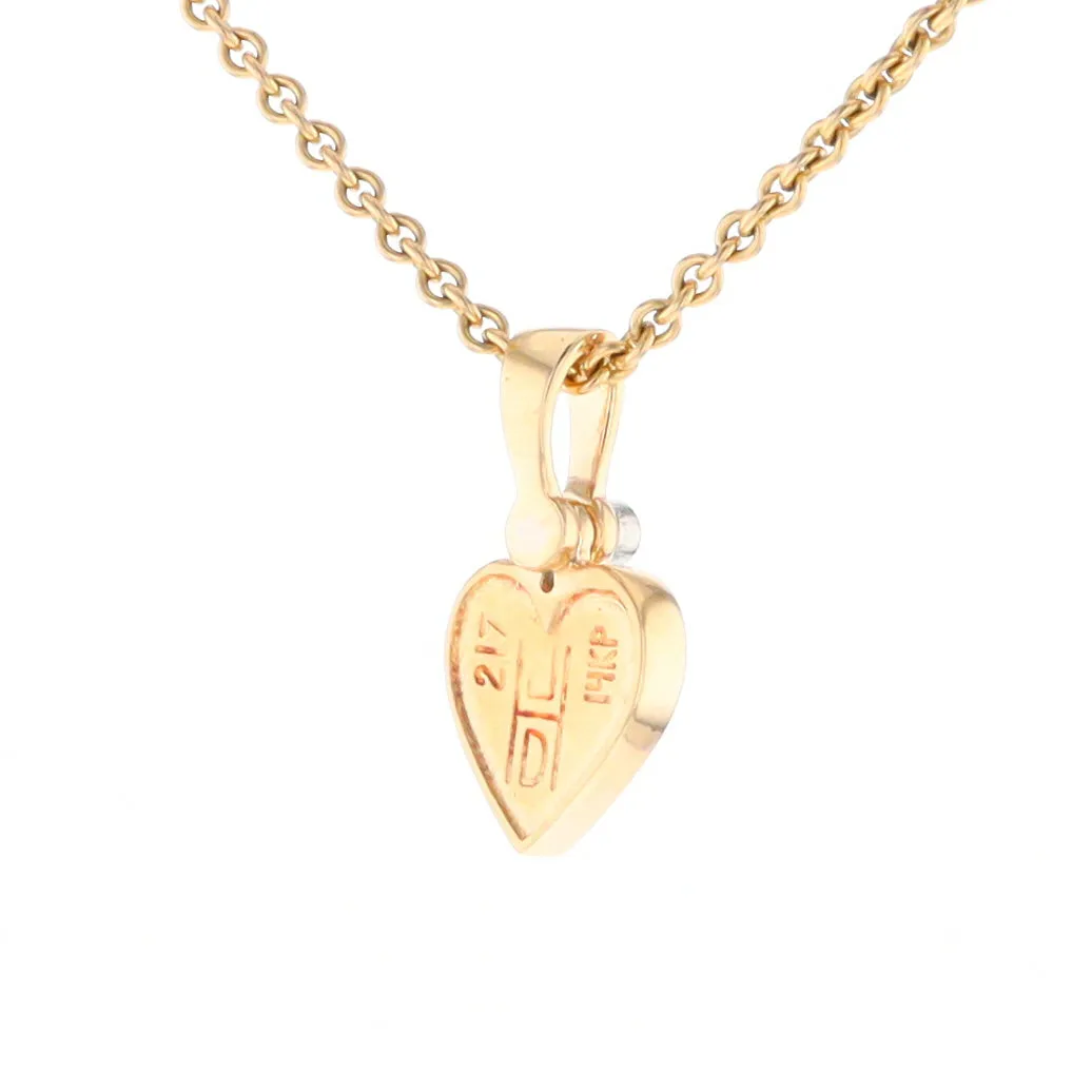 Gold Quartz Necklace Heart Inlaid Design Pendant with .02ct Diamond