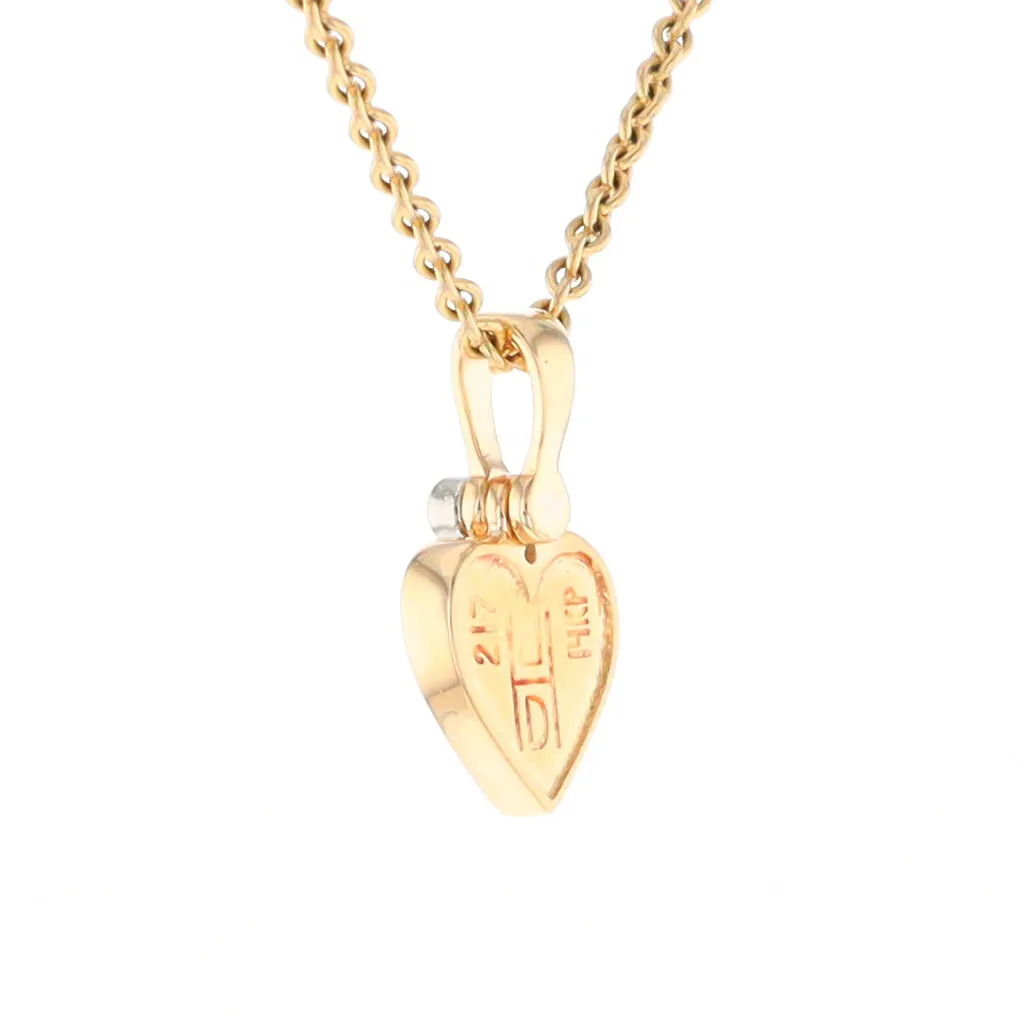 Gold Quartz Necklace Heart Inlaid Design Pendant with .02ct Diamond