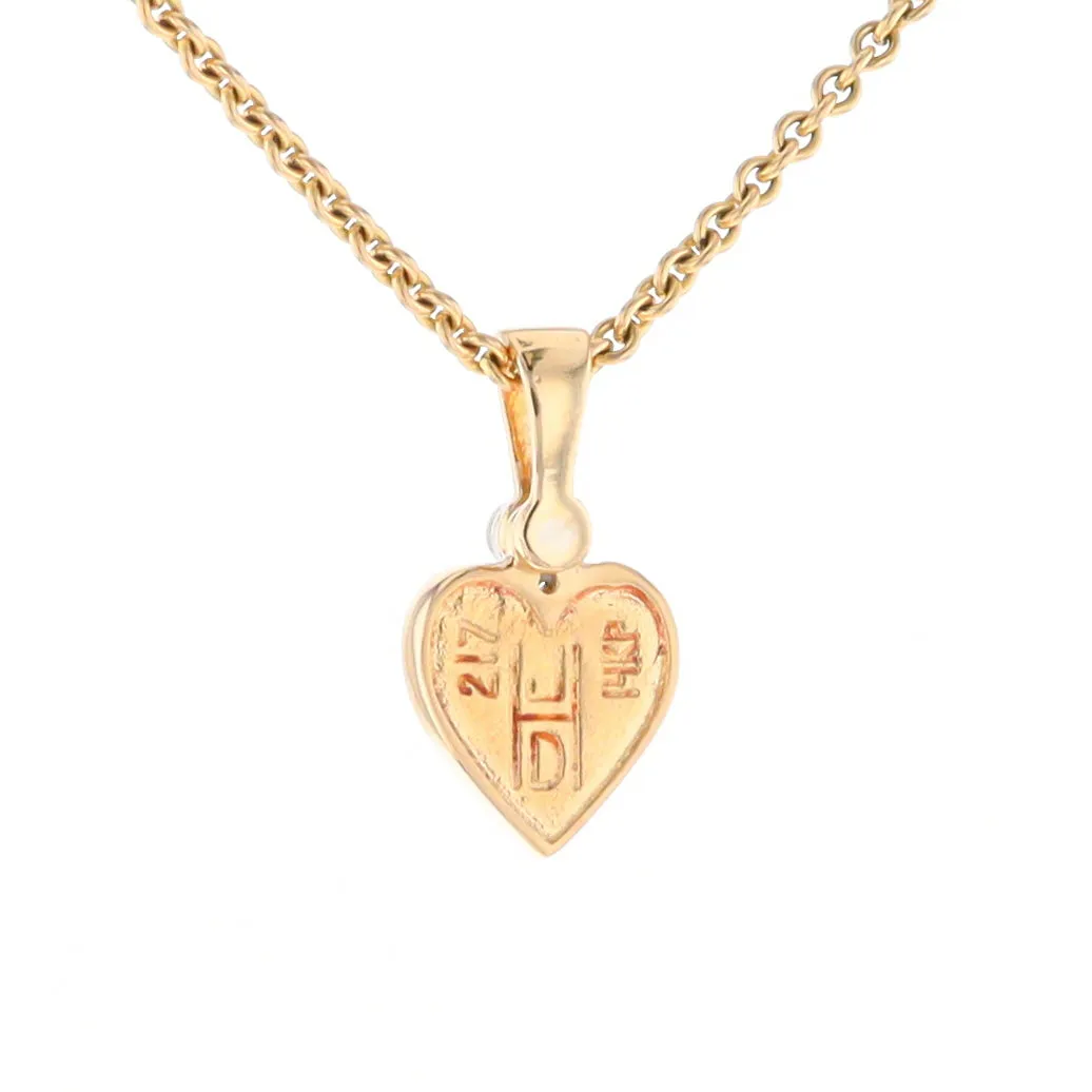 Gold Quartz Necklace Heart Inlaid Design Pendant with .02ct Diamond