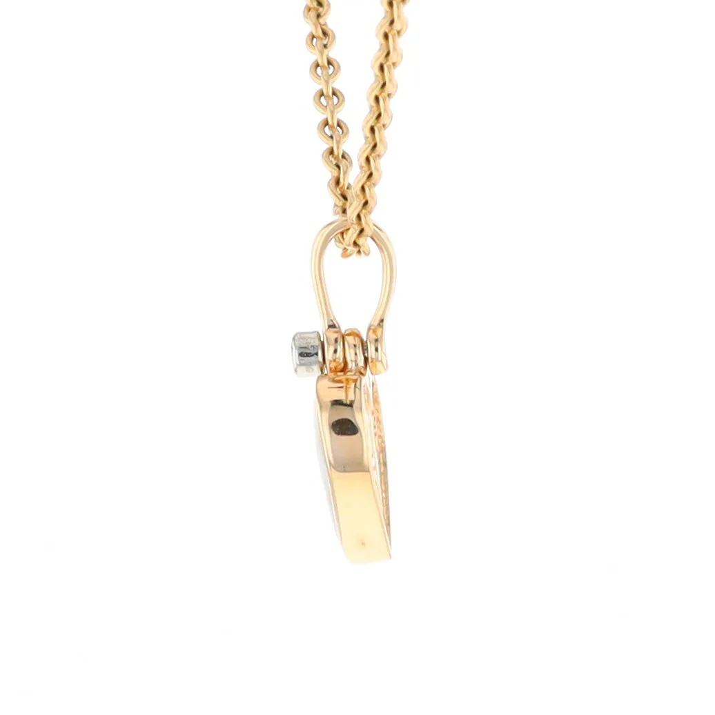 Gold Quartz Necklace Heart Inlaid Design Pendant with .02ct Diamond