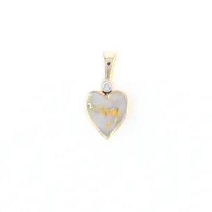 Gold Quartz Necklace Heart Inlaid Design Pendant with .02ct Diamond