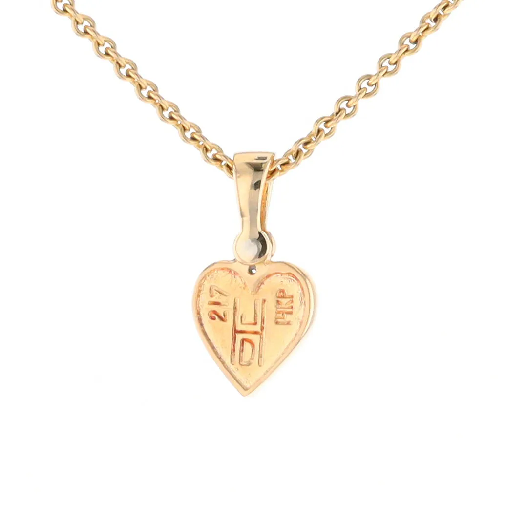 Gold Quartz Necklace Heart Inlaid Design Pendant with .02ct Diamond