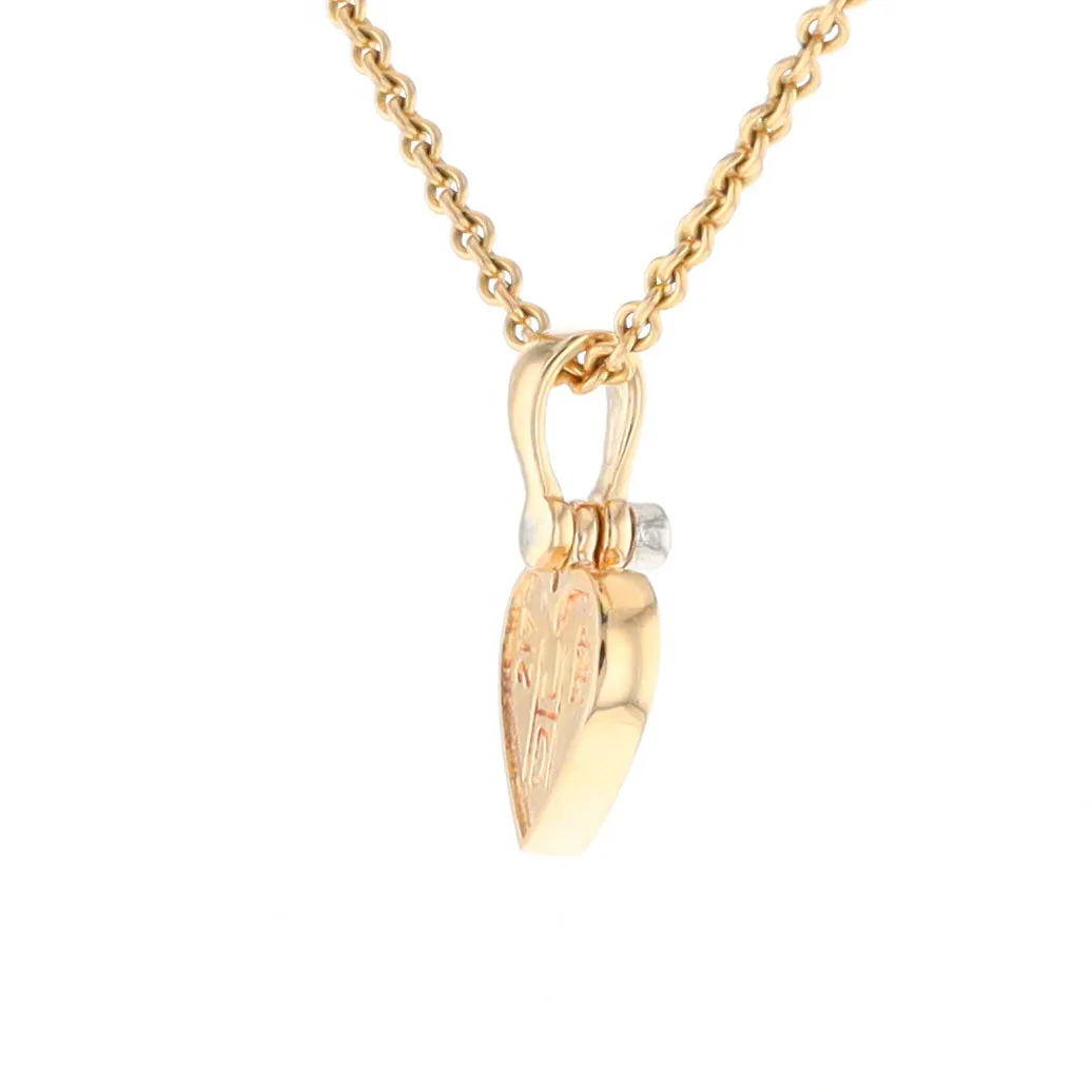 Gold Quartz Necklace Heart Inlaid Design Pendant with .02ct Diamond