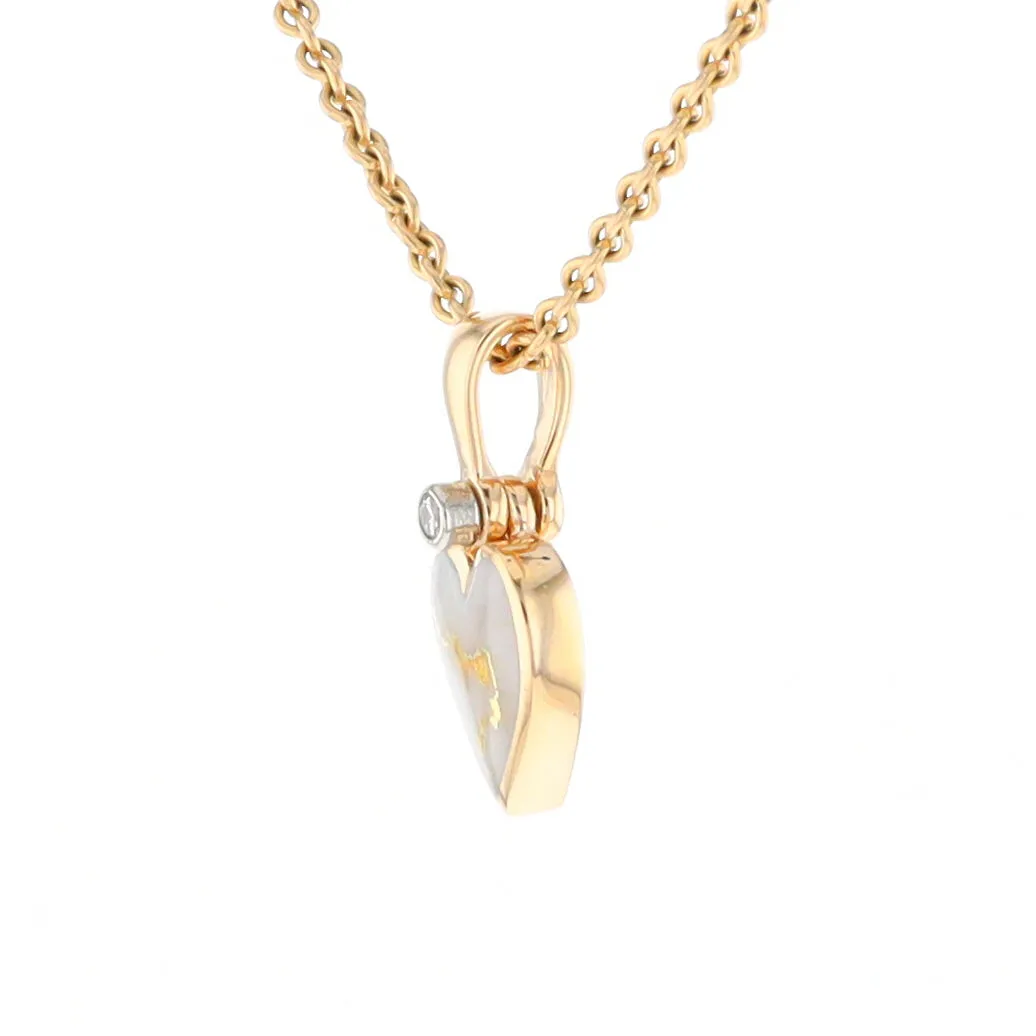 Gold Quartz Necklace Heart Inlaid Design Pendant with .02ct Diamond