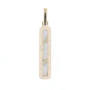 Gold Quartz Necklace, Rectangle Inlaid, .27ctw Diamond Halo Pendant