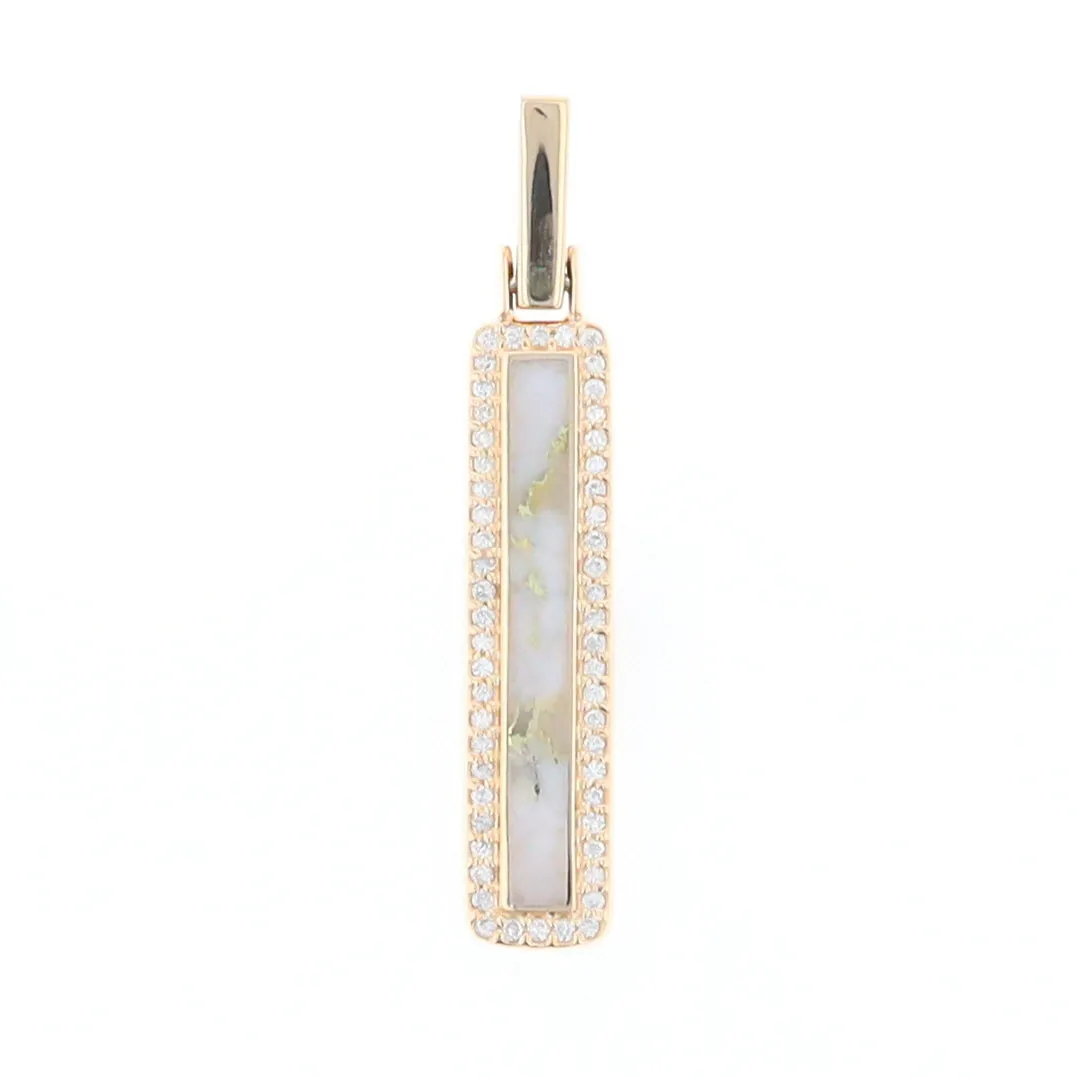 Gold Quartz Necklace, Rectangle Inlaid, .27ctw Diamond Halo Pendant