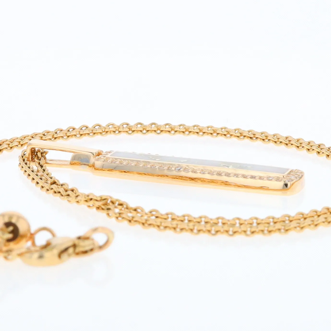 Gold Quartz Necklace, Rectangle Inlaid, .27ctw Diamond Halo Pendant