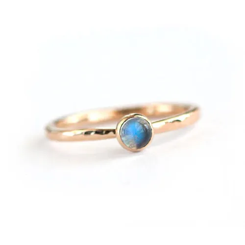 Gold Rainbow Moonstone Solitaire Ring