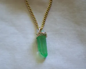 Green Aura Crystal Kryptonite Quartz Gold Wire Wrapped Pendant