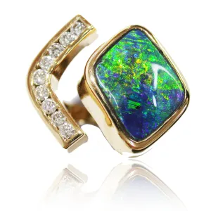 Green Blue Orange 18k Gold and Diamond Ring