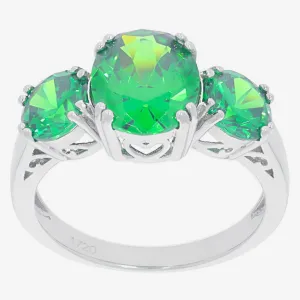 Green Garnet Sterling Silver Ring with Accent