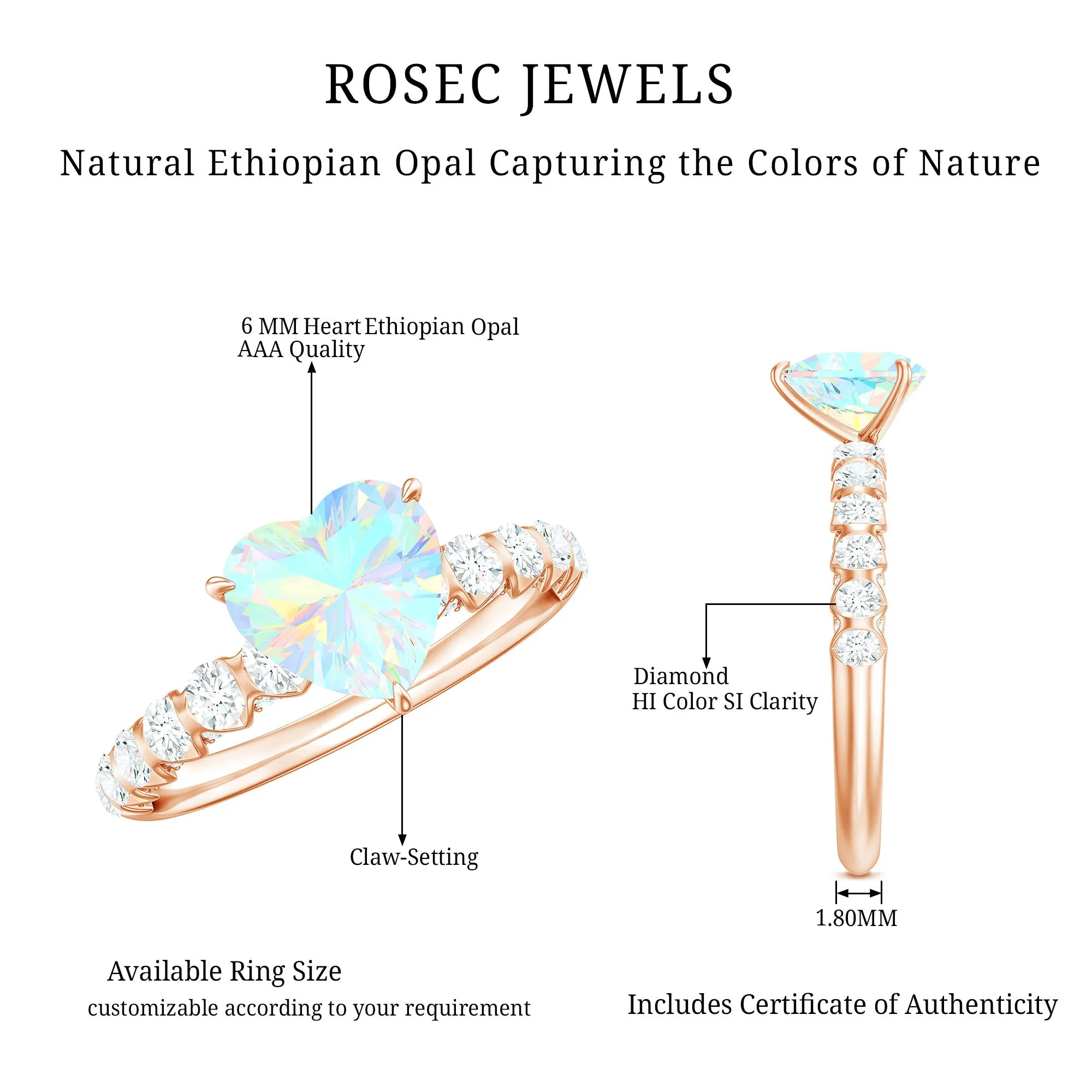 Heart Shape Ethiopian Opal Engagement Ring with Diamond