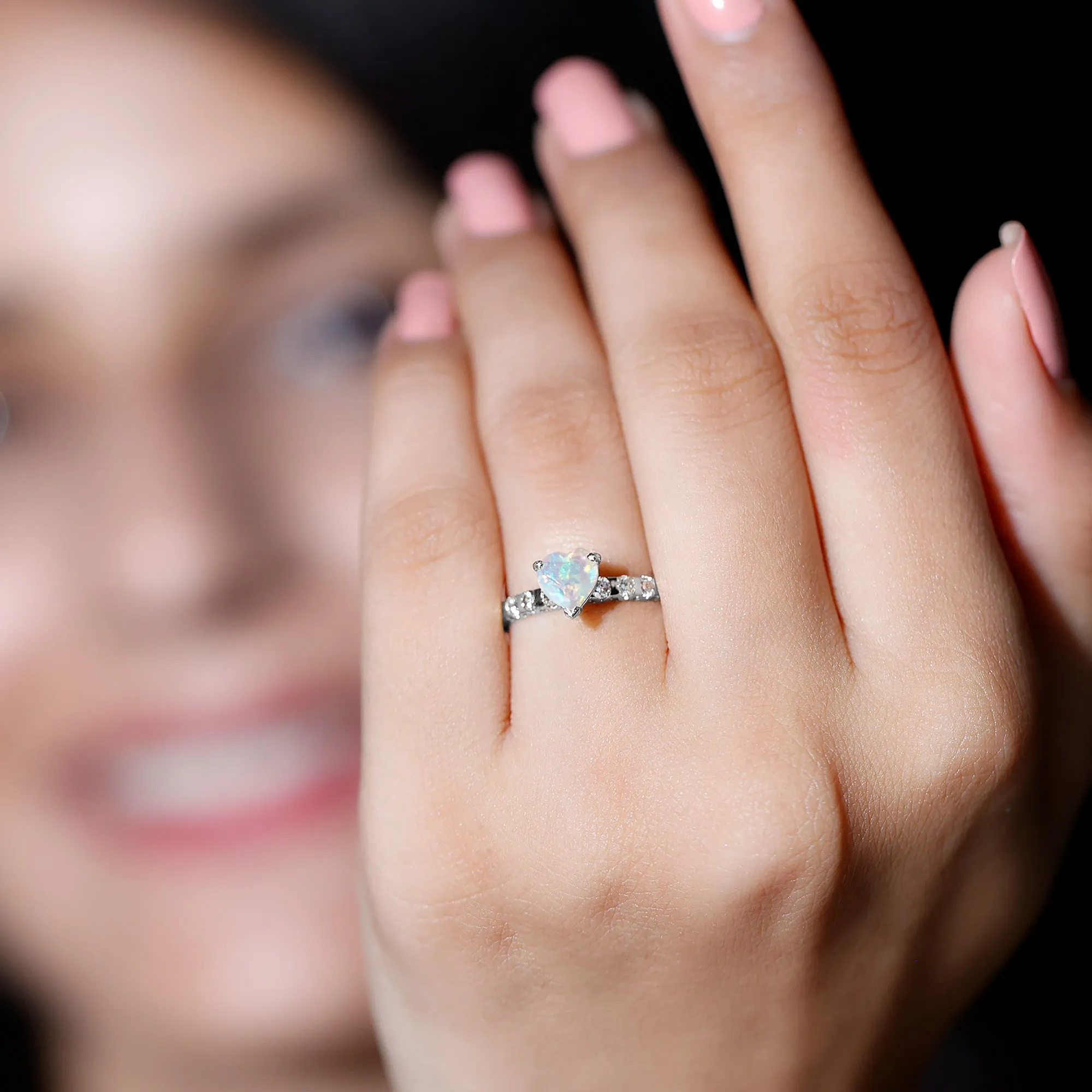 Heart Shape Ethiopian Opal Engagement Ring with Diamond