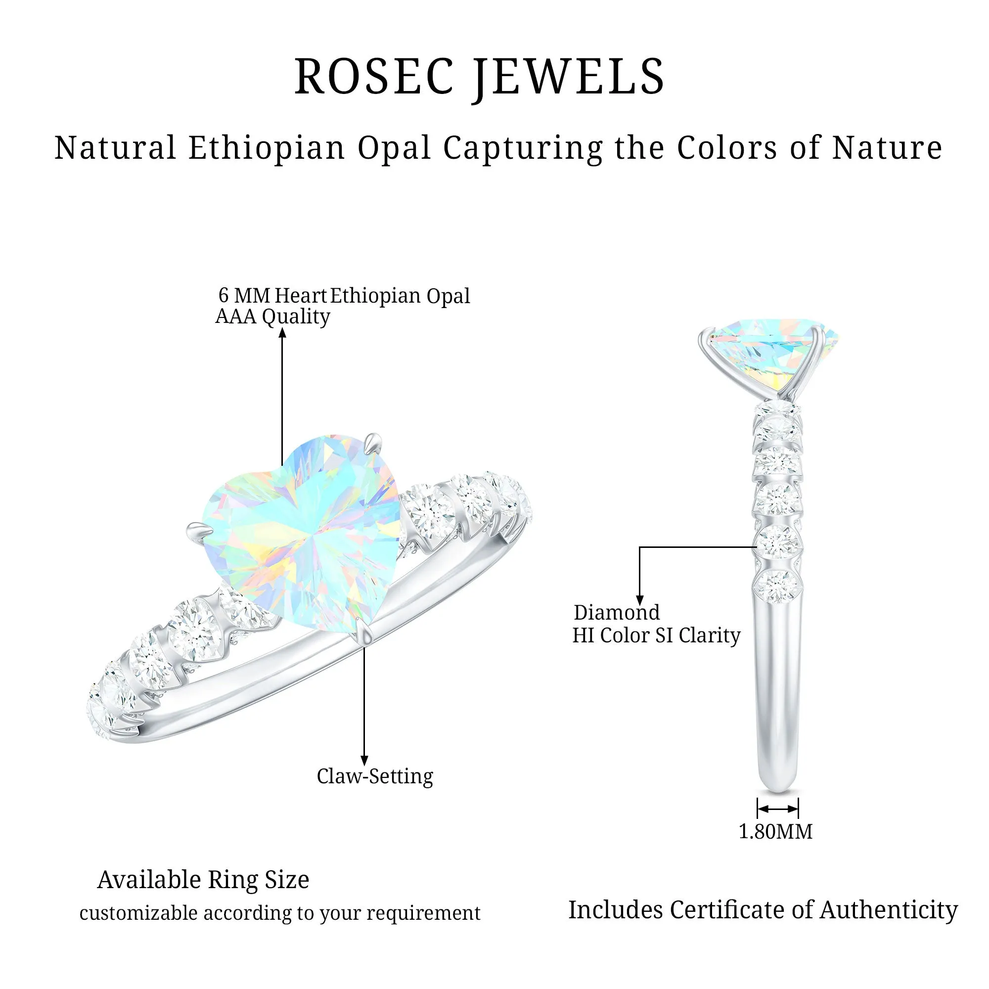 Heart Shape Ethiopian Opal Engagement Ring with Diamond