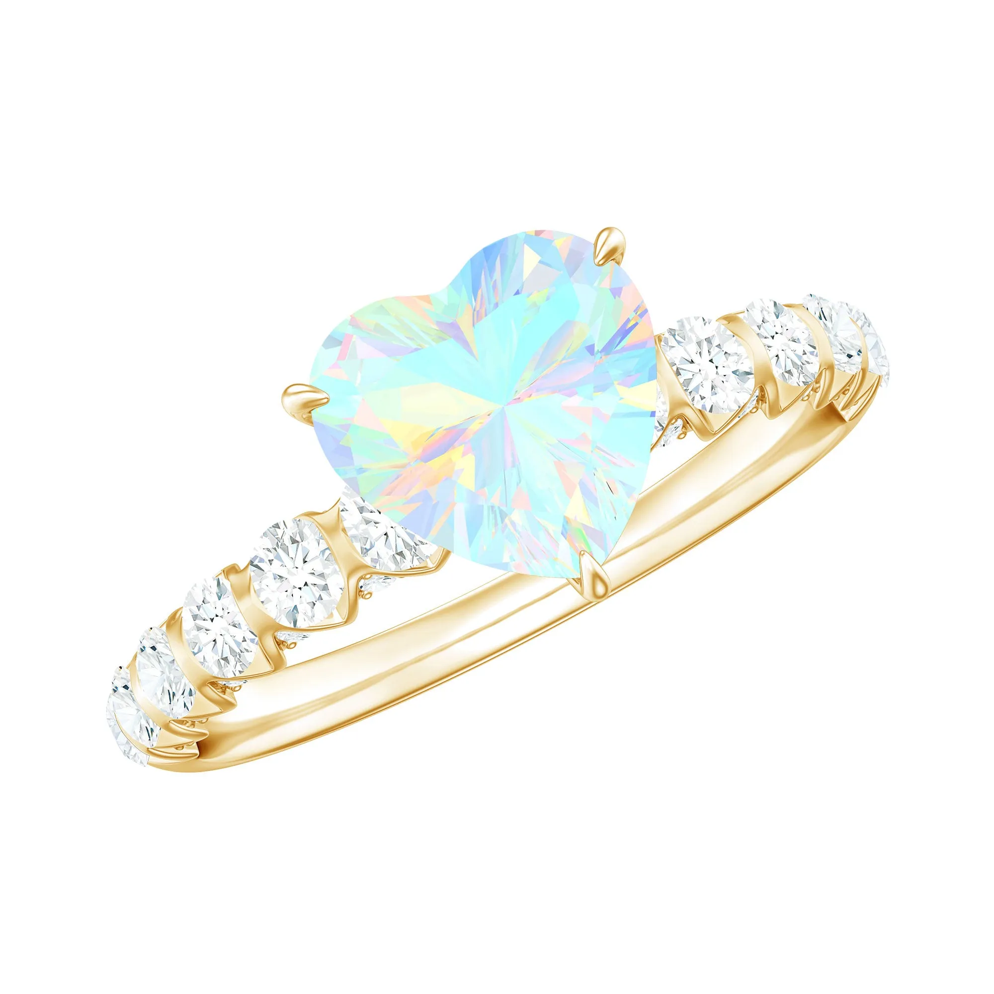 Heart Shape Ethiopian Opal Engagement Ring with Diamond