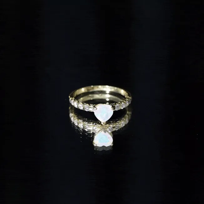 Heart Shape Ethiopian Opal Engagement Ring with Diamond