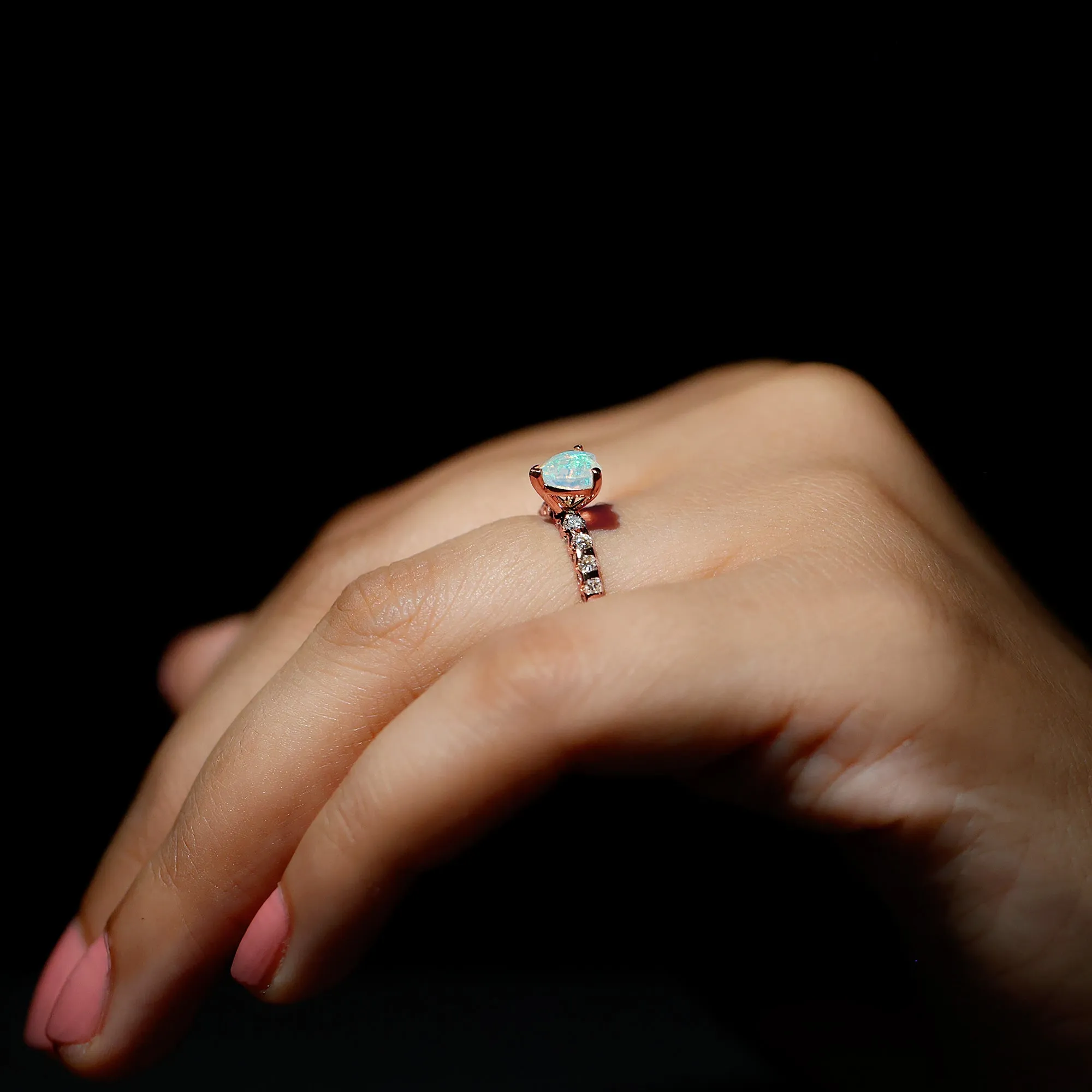 Heart Shape Ethiopian Opal Engagement Ring with Diamond