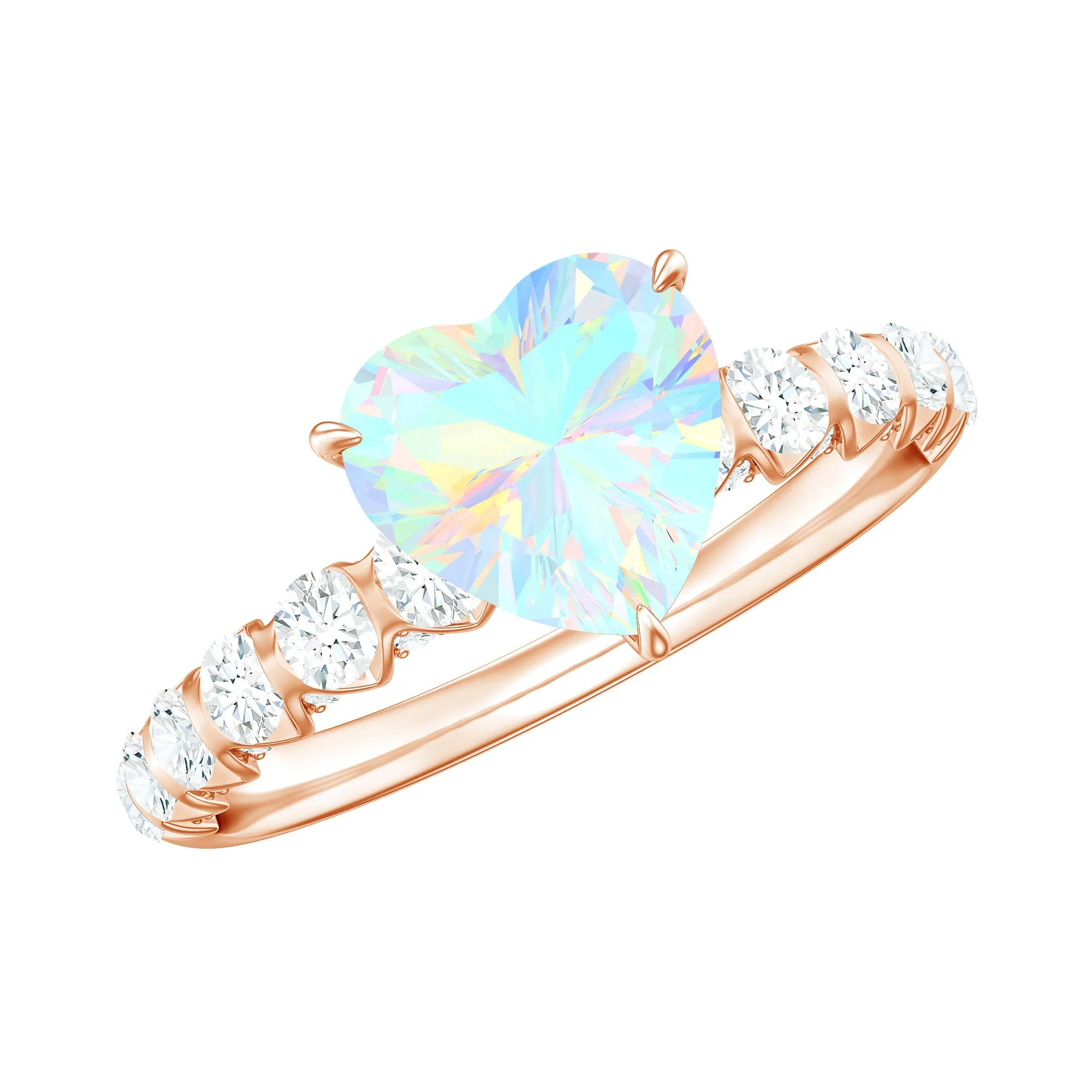 Heart Shape Ethiopian Opal Engagement Ring with Diamond