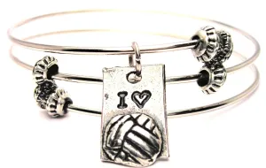 I Love Volleyball Rectangle Triple Style Expandable Bangle Bracelet