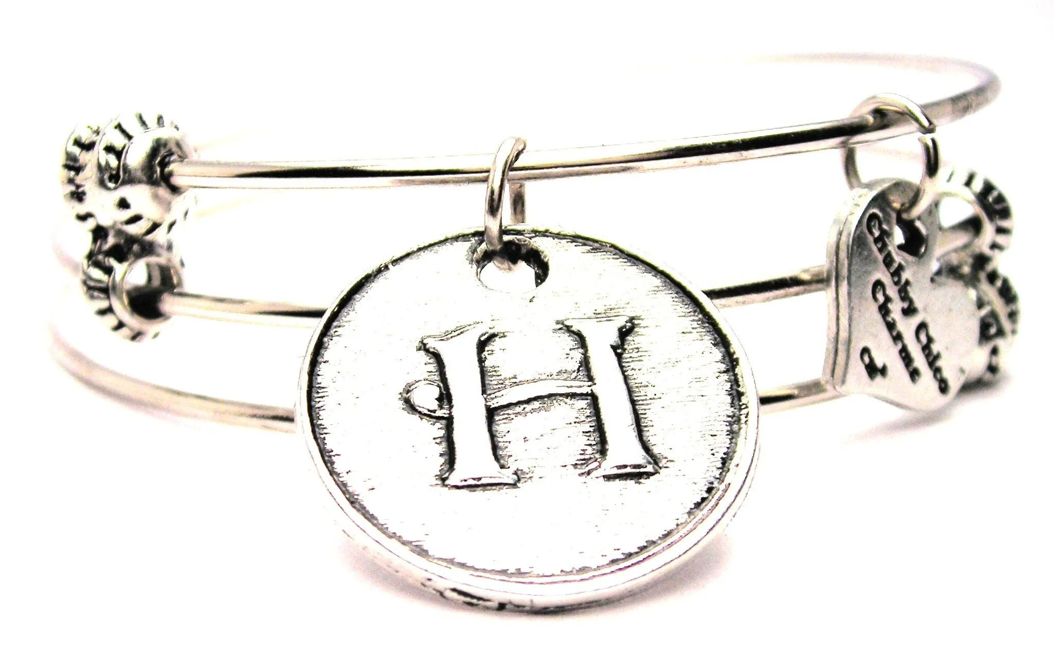 Initial H Circle Triple Style Expandable Bangle Bracelet