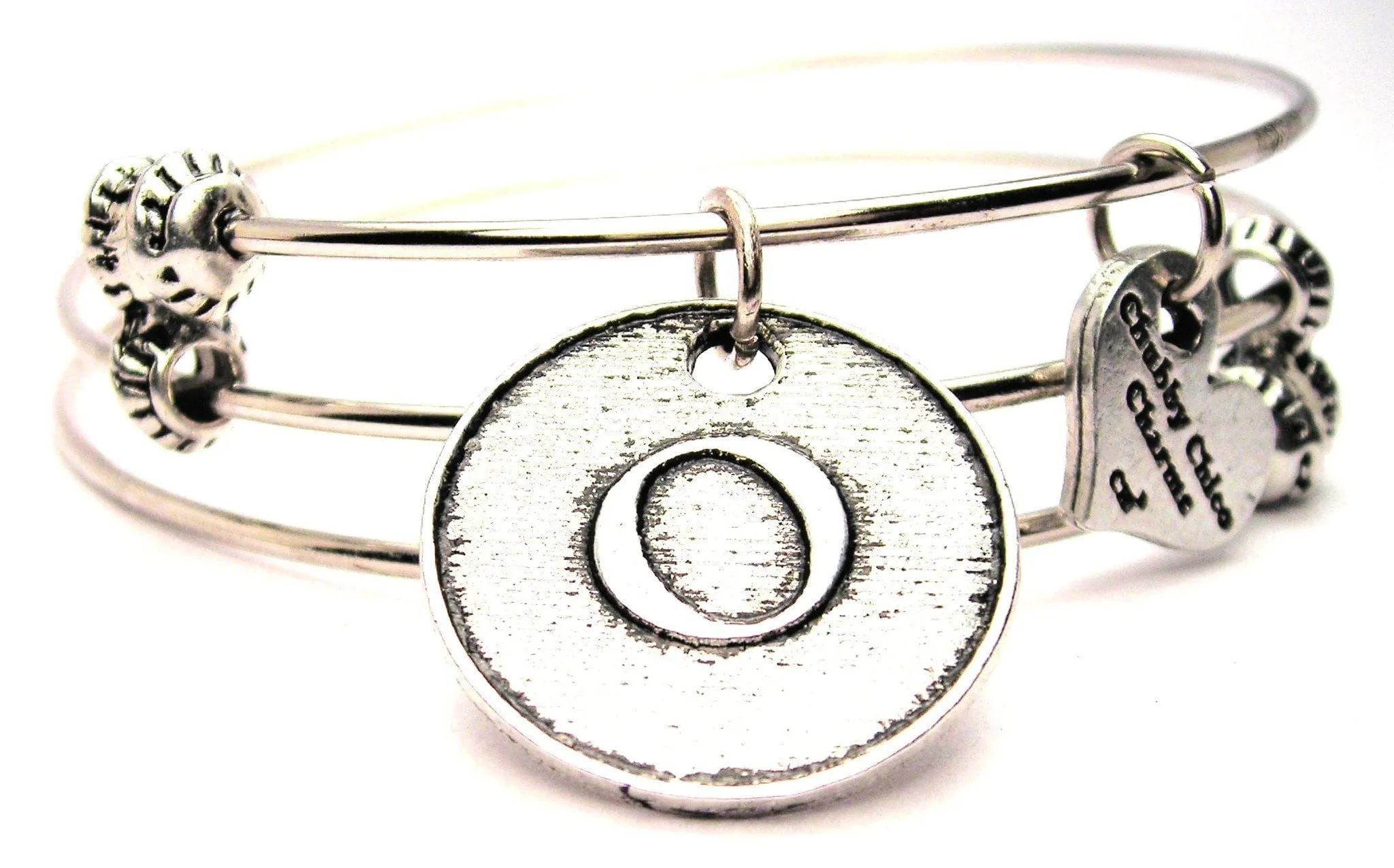 Initial O Circle Triple Style Expandable Bangle Bracelet